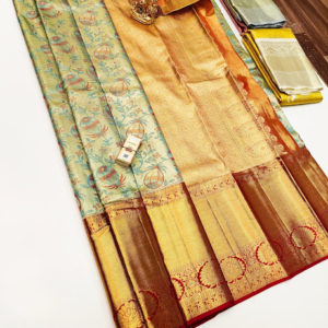 Latest Design Kanjivaram Pure Wedding Silk Saree Off White Color w/ Blouse