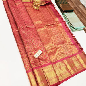 New Design Kanjivaram Pure Wedding Bridal Silk Saree Pink Color w/ Blouse