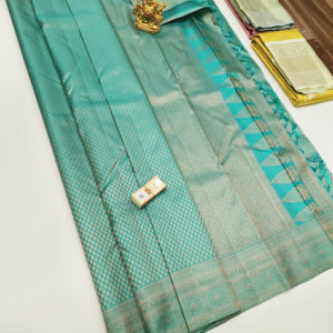 Kanjivaram Pure Wedding Silk Saree Rama Blue Color w/ Blouse