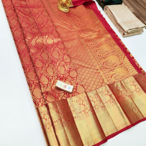 Grapes Design Kanjivaram Pure Wedding Silk Saree Red Color w/ Blouse