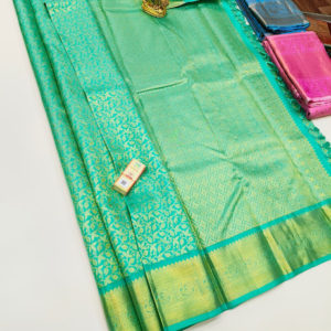 Latest Design Kanjivaram Pure Wedding Silk Saree Teal Green Color w/ Blouse