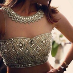 Mirror Work and Designer Blouse Cream Color