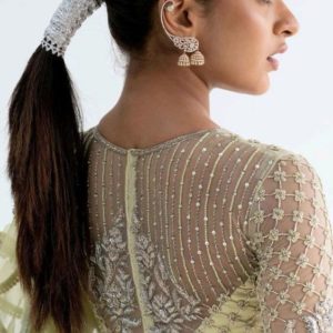 Netted and Pearl Work Designer Blouse Light Pista Color