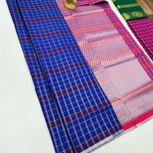 Latest Box Design Plain Mphoss Saree Art Silk Blue Color w/ Blouse