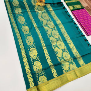 Latest Design Plain Mphoss Saree Art Silk Bottle Green Color w/ Blouse