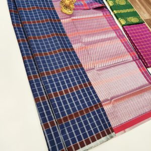 Trendy Box Design Plain Mphoss Saree Art Silk Dark Blue Color w/ Blouse