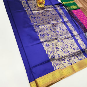 Latest Design Plain Mphoss Saree Art Silk Bottle Indigo Blue Color w/ Blouse