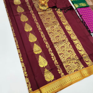 Plain Mphoss Saree Art Silk Kumkum Red Color w/ Blouse