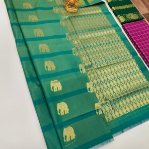 Elephant Design Plain Mphoss Saree Art Silk Light Green Color w/ Blouse