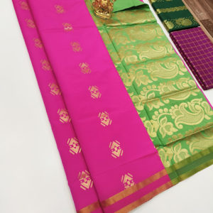 Flower Design Plain Mphoss Saree Art Silk Pink Color w/ Blouse