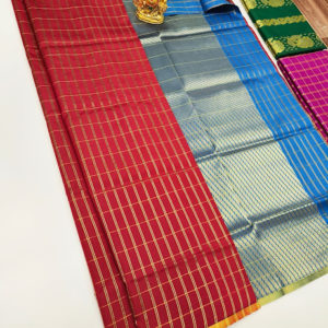 New Box Design Plain Mphoss Saree Art Silk Red Color w/ Blouse