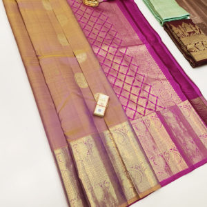 Trendy Design Pure Kanjivaram Fancy Silk Saree Double Shade Color