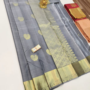 Annam Design Pure Kanjivaram Fancy Silk Saree Gray Color w/ Blouse