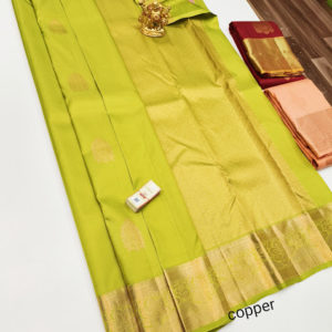 Latest Design Pure Kanjivaram Fancy Silk Saree Green Color w/ Blouse