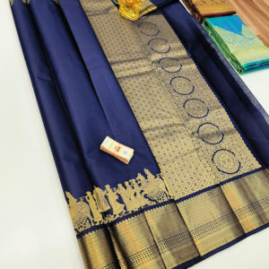 Traditional Design Pure Kanjivaram Fancy Silk Saree Ink Blue Color
