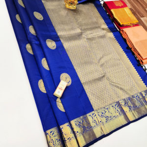Pure Kanjivaram Fancy Silk Saree Ink Blue Color w/ Blouse