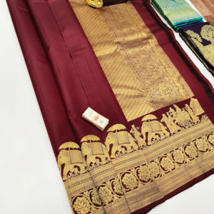 Elephant Design Pure Kanjivaram Fancy Silk Saree Kumkum Red Color