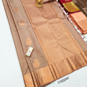 Pure Kanjivaram Fancy Silk Saree Light Brown Color w/ Blouse