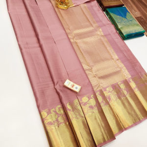 Pure Kanjivaram Fancy Silk Saree Peach Color w/ Blouse