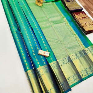 Latest Design Pure Kanjivaram Fancy Silk Saree Peacock Color