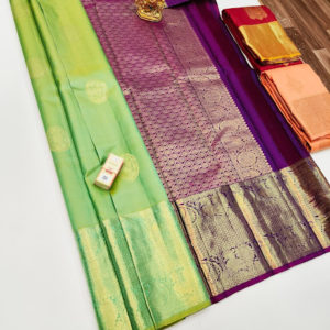 Pure Kanjivaram Fancy Silk Saree Pista Green Color w/ Blouse
