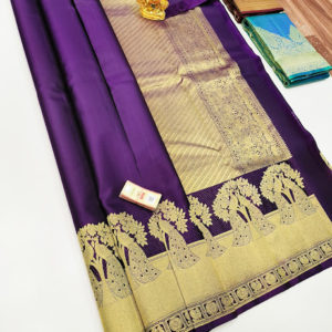 New Peacock Design Pure Kanjivaram Fancy Silk Saree Purple, Red Color