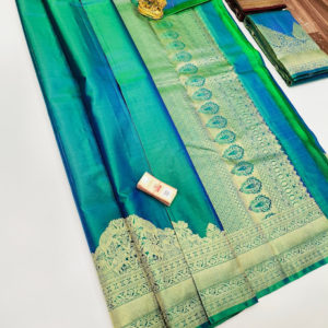 Pure Kanjivaram Fancy Silk Saree Sea Green Color w/ Blouse