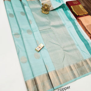 Pure Kanjivaram Fancy Silk Saree Sky Blue Color w/ Blouse