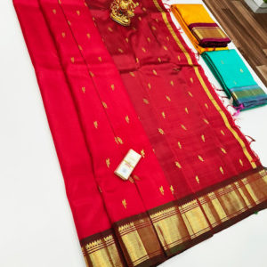 Pure Soft Silks Saree Apple Red Color w/ Blouse