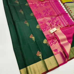 New Design Pure Soft Silk Saree Bottle Green Color w/ Blouse