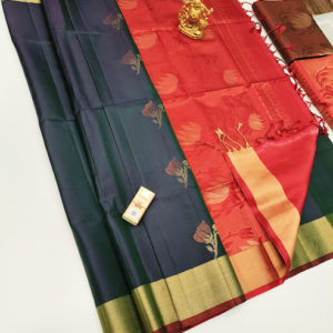 New Design Pure Soft Silks Saree Dark Gray Color w/ Blouse