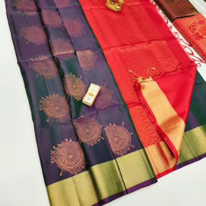 Pure Soft Silks Saree Double Shade (Gray, Red) Color w/ Blouse