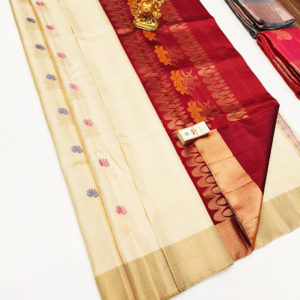 Beautiful Color and Design Pure Soft Silk Saree Off White Color w/ Blouse