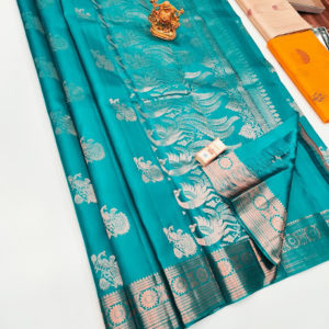 Unique Design Pure Soft Silk Saree Rama Blue, Pink, Orange, Mixed Gray, Copper Blue Color w/ Blouse