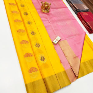 New Design Pure Soft Silk Saree Yellow Color w/ Blouse