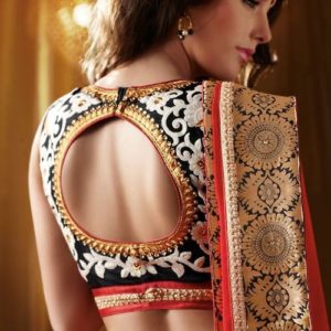 Round Keyhole Back Designer Blouse Black Color