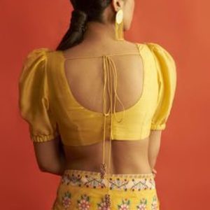 Trendy U Neck Designer Blouse Lemon Yellow Color