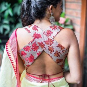 X Design Back Neck Party Blouse Gray Color