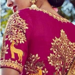 Zari and Thread Embroidery Designer Blouse Pink Color