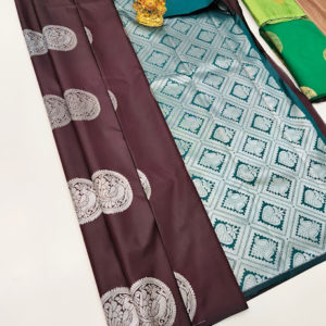 Latest Trendy Coffee Color Butta Mphoss Saree w/ Blouse