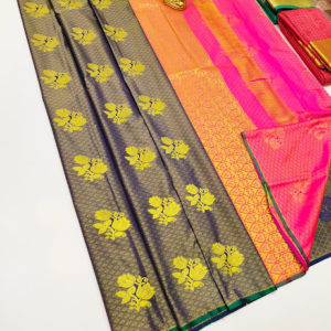 New Trendy Design Butta Mphoss Saree Double Dark Blue Color w/ Blouse