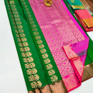 Trendy Flower Design Butta Mphoss Saree Green Color w/ Blouse