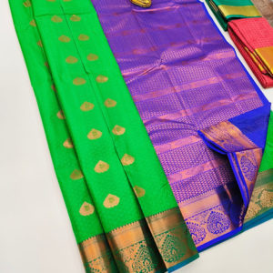 New Design Butta Mphoss Saree Parrot Green Color w/ Blouse