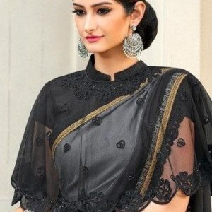 New Trendy Cape Saree Blouse Design Black Color