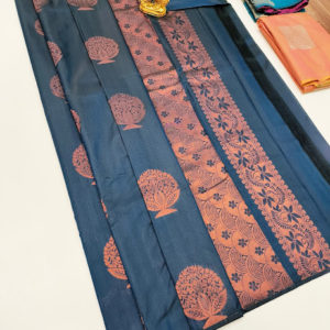 High Fancy Kanjivaram Silk Saree Mix Copper Blue Color w/ Blouse