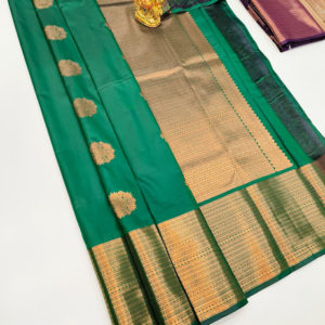 Flower Design High Fancy Kanjivaram Silk Saree Mix Green Color w/ Blouse