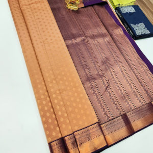 High Fancy Kanjivaram Silk Saree Mix Light Orange Color w/ Blouse