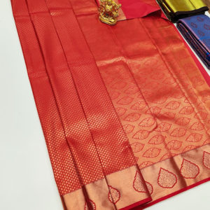 New Trendy Design Kanjivaram Semi Silk Saree Apple Red Color w/ Blouse