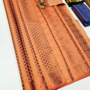 New Trendy Design Kanjivaram Semi Silk Saree Copper Color w/ Blouse