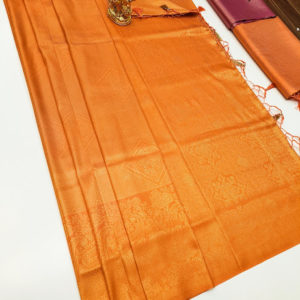 New Design Kanjivaram Semi Silk Saree Fanta Orange Color w/ Blouse